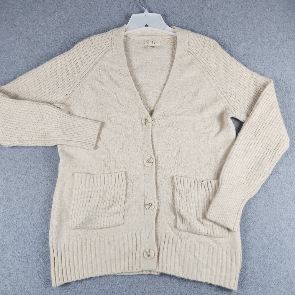 Jessica Simpson Cardigan Sweater Womens XS Cream Knitted V-Neck Button Front